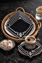 Set of 6 Black Base White Embroidered Presentation Napkins Coffee and Tea Coasters - 2