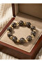 Gold Detailed Leopard Pattern Beaded Elastic Women's Bracelet I Special Boxed - 4
