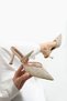 Mina Women's Beige Mesh Stone 7 cm Heeled Slingback Pointed Toe Evening Dress Shoes - 2