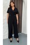 Women's Plus Size Double-Breasted Collar One Direction Sequin Detailed Brooched Stretchy Evening Dress Jumpsuit 26004 Black - 7