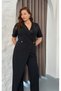 Women's Plus Size Double-Breasted Collar One Direction Sequin Detailed Brooched Stretchy Evening Dress Jumpsuit 26004 Black - 3
