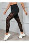 Women's High Waist Geometric Pattern Mesh Detailed Diving Leggings - 4