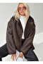 New Season Oversized Women's Brown Buttoned Suede Jacket – Trendy Casual Model with Pockets - 3