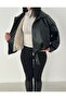 Women's New Season Leather Jacket with Plush Lining and Belt - 4