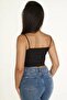 حياكة مضلعة بلوزة ذات حمالات رفيعة باللون الأسود - 3