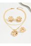 Women Gold Floral Ring with Necklace and Earrings Set - 3