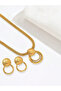 Gold Round Pendant Necklace and Earrings Set - 3
