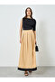 Women Beige Ruffled Hem Pleated Maxi Skirt