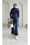 Scuba Suit with Tied Waist Trousers – Navy Blue - 4