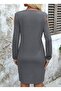 Women's Long Sleeve Off-The-Shoulder V Lace Neck Mini Waffle Dress - 3