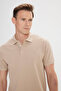 Men's Beige Slim Fit Slim Fit Polo Collar 100% Cotton Short Sleeve T-Shirt - 3
