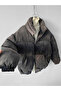Gray Turtleneck Velvet Corduroy Puffer Jacket - 2