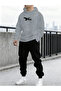 Men's Airplane Printed Comfortable Fit Hooded Pocket Top Jogger Elastic Cuff Bottom Tracksuit Set