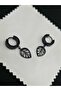 Steel Hoop Earrings Black Color Leaf Model Jewelry Accessory - 5