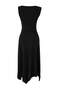 Limited Edition Black Flared from the Waist Asymmetric Collar Accessory Midi Stretchy Knitted Dress Twoss26El00044 - 6