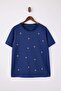 Indigo Relaxed Çiçek Nakış Detaylı %100 Pamuk Örme Büyük Beden T-shirt TBBSS24BF00029 - 5
