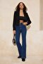 Koyu Mavi Yüksek Bel Az Esnek İspanyol Paça Flare Jeans TWOSS23JE00064