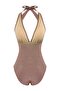 Brown Glittery Cast-On Accessory Leather N V-Neck Covered Regular Swimsuit Tbess26Ma00021 - 7