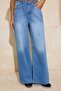 Mavi DÖKÜMLÜ Beli Lastikli %100 Pamuk Yüksek Bel Ekstra Geniş Paça Wide Leg Jeans TWOSS26JE00046