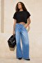 Mavi DÖKÜMLÜ Beli Lastikli %100 Pamuk Yüksek Bel Ekstra Geniş Paça Wide Leg Jeans TWOSS26JE00046 - 2