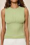 Khaki Plain Fitted Crew Neck Sleeveless Ruched Cropped Textured Knitted Blouse Twoss26Bz00198 - 4