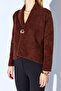 Gold Buttoned Feathered Knit Cardigan - Brown |   Mkw359857-01 - 4