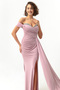 Women's Powder Slim Fit Collar Stone Tail Long Evening Dress - 4