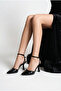 Women's Patent Black Strappy Heeled Shoes - 5