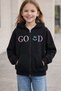 Children's Black Hooded Zippered Sweatshirt – Colorful Text Detail 1182