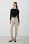 Women's High Waist Pleated Fabric Trousers Beige - 2