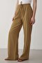 Women's Elastic Waist Wide Leg Palazzo Linen Trousers Mustard - 3