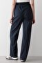 Women's Elastic Waist Wide Leg Palazzo Pants Dark Blue - 6