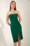 Women's Emerald Green Slim Fit Stone Strap Midi Evening Dress - 4