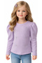 Girl's Balloon Sleeve Model with Adjustable Drawstring on the Sides, Dragonfly Stone Detail, Lilac Color, Long Sleeve Badi