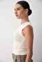 Women's Crew Neck Stone Detailed Sleeveless Knitwear Tank Top Cream - 4