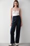 Women's Elastic Waist Wide Leg Palazzo Pants Dark Blue - 3