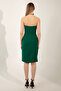 Women's Emerald Green Slim Fit Stone Strap Midi Evening Dress - 5