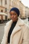 Layered Navy Blue Ready-To-Wear Turban Hijab with Organza Roses on the Back, Suitable for Medical Use - 7