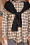 Paneled Plaid Shirt with Beige Scarf Detail - 3