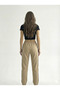 Women's Mink Color Waist and Ankle Elastic Detailed Side Single Stripe Striped Double Pocket Drawstring Pants 3564 - 5
