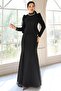 Necklace Detailed Fish Model Lace Hijab Evening Dress Black 1058