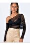 Women's Black Tulle Blouse with Gathered Sleeves and Side Gathered Bustier Be209 - 4