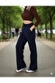 Women's Navy Blue High Waist Flared Sweatpants - 2