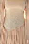 Stone Beaded Pleated and Cape Detailed Satin-Yoryo Silk Hijab Evening Dress Beige 1054 - 7