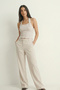 Mena Women's Slim Fit Halter Neck Belt Detail Front Double Layer Knitted Blouse & T-Shirt & Tee - Ecru - 3