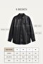 Black Oversize Leather Shirt with Pocket Detail - 8