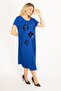 Women's Large Size Cobalt Blue Faux Leather Garnished Dress 65n34504 - 3
