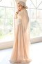 Stone Beaded Pleated and Cape Detailed Satin-Yoryo Silk Hijab Evening Dress Beige 1054 - 6