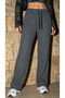 Women's Lace-Up Gray Rib Fabric Striped Loose Leg Casual Sweatpants - 6