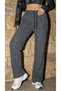 Women's Lace-Up Gray Rib Fabric Striped Loose Leg Casual Sweatpants - 2
